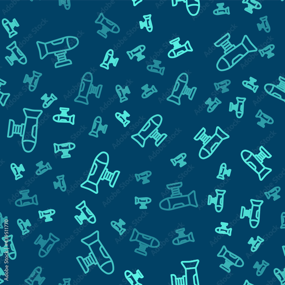 Green line Swing plane on the playground icon isolated seamless pattern on blue background. Childrens carousel with plane. Amusement icon. Vector Green line Swing plane on the playground icon isolated seamless pattern on blue background. Childrens carousel with plane. Amusement icon. Vector