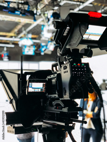 Professional video camera in TV studio