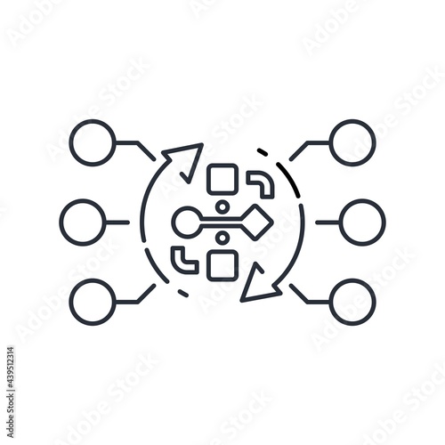 Data handling and optimization process. Vector linear icon isolated on white background.