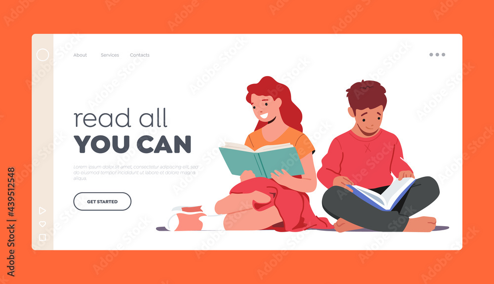 Back to School, Education, Knowledge Landing Page Template. Kids Reading Books, Boy and Girl Character Studying, Learn