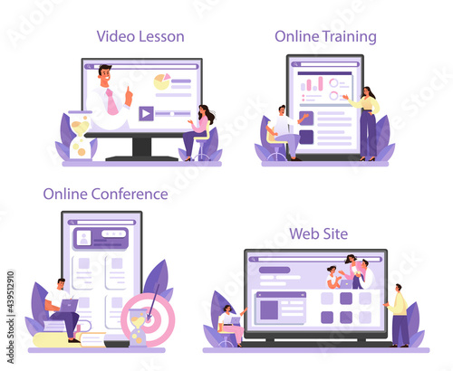 Staff counselling online service or platform set. Personnel manager providing