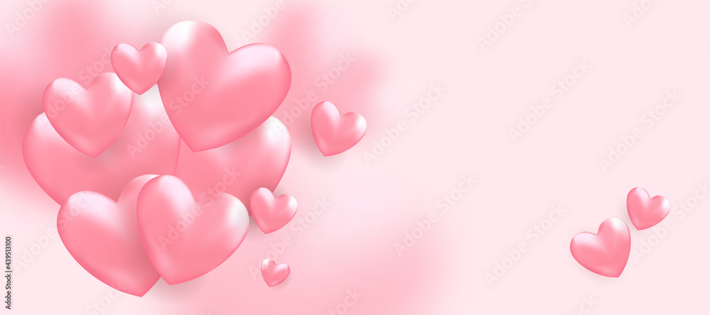 Pink Valentine's Day background Place for text, hearts on bright backdrop. Cute  love banner, greeting card, sale Valentine's day concept background. 