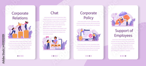 Corporate relations mobile application banner set. Business ethics.