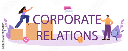 Corporate relations typographic header. Business ethics. Corporate organization