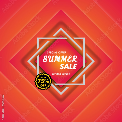 Summer sale banner with paper cut gradien design style, illustration vector template discount offer price tag. poster tag summer discount. photo