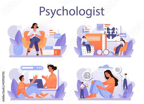 Psychologist concept set. Mental health diagnostic. Doctor treating human