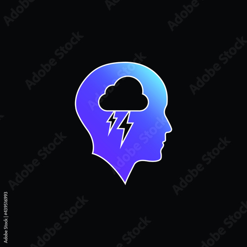 Bald Head With Cloud And Storm blue gradient vector icon