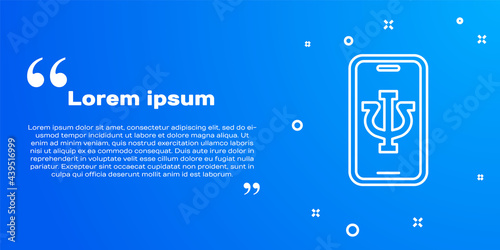 White line Online psychological counseling distance icon isolated on blue background. Psychotherapy, psychological help, psychiatrist online consulting. Vector