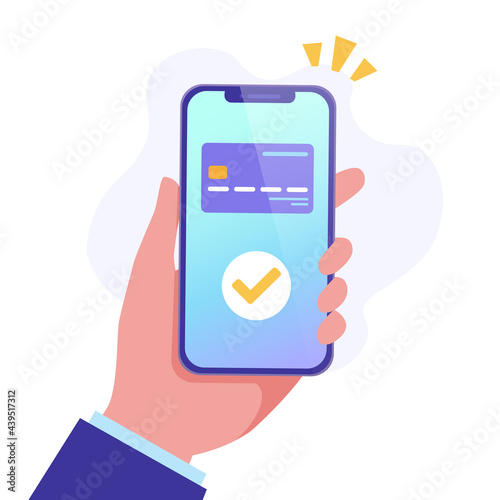 スマートフォンでキャッシュレス決済をする男性のベクターイラスト(支払い、スマホ、人物)