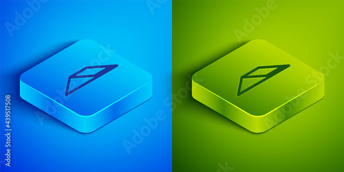 Isometric line Skate park icon isolated on blue and green background. Set of ramp, roller, stairs for a skatepark. Extreme sport. Square button. Vector