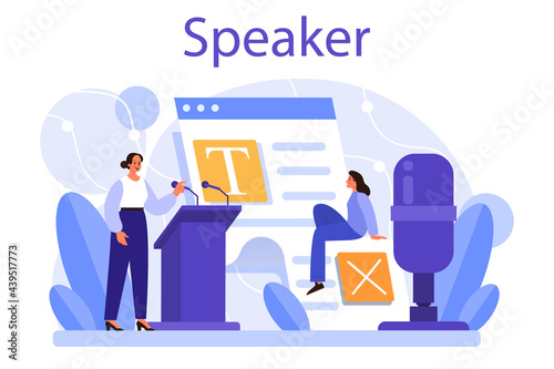 Professional speaker concept. Rhetoric or elocution specialist
