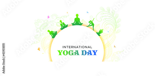 illustration of international yoga day concept. 21 June and Typography background