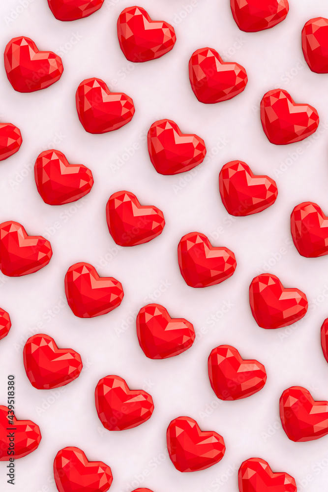 Rendering of 3d hearts on pink background Rendering of 3d hearts on pink background