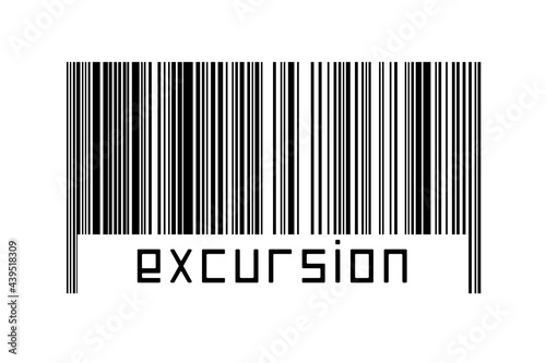 Barcode on white background with inscription excursion below photo