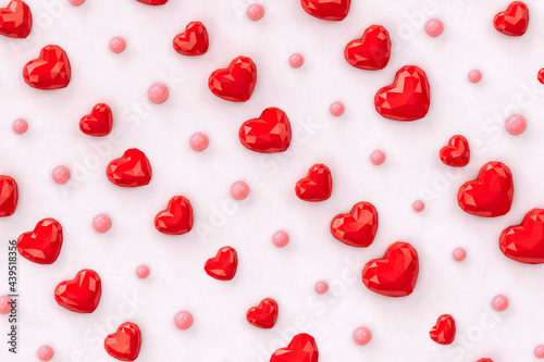 Rendering of 3d hearts on pink background