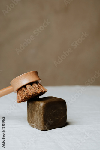 natural brush and green soap