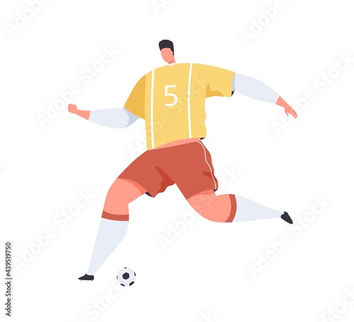 Football player in uniform running to kick ball with foot. Abstract footballe...