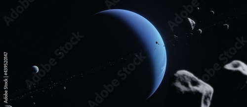 Gas Giant Planet with Asteroid Rings and Moons photo