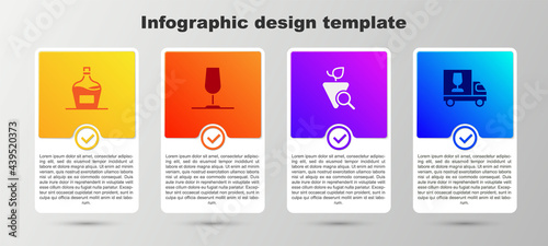 Set Old bottle of wine, Wine glass, Grapes and truck. Business infographic template. Vector