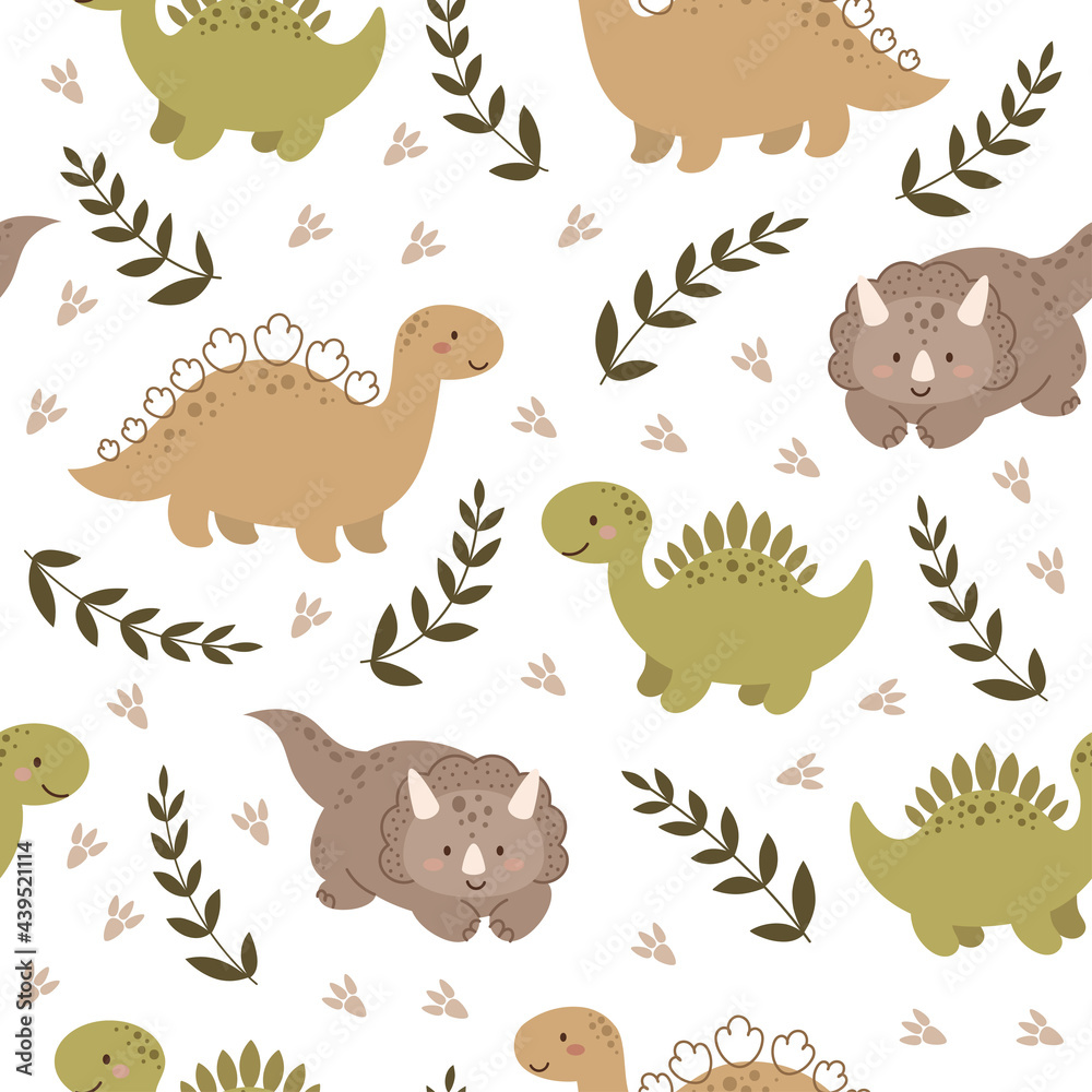 Little dinosaurs seamless pattern. Scandinavian cute print for nursery t-shirts, textiles, wrapping paper, kids apparel, invitation cover. Bright colored childish vector illustration. Little dinosaurs seamless pattern. Scandinavian cute print for nursery t-shirts, textiles, wrapping paper, kids apparel, invitation cover. Bright colored childish vector illustration.