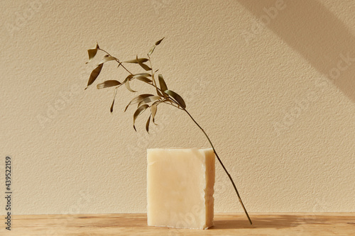 A bar of soap with a branch  photo