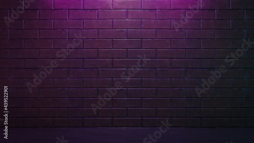 3D illustration rendering. Brick wall with pink lighting. Dark tone background image.
