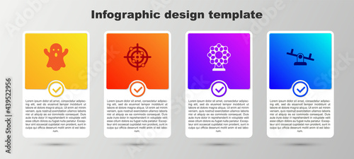 Set Ghost, Target sport, Ferris wheel and Seesaw. Business infographic template. Vector