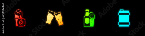Set Glass of beer, , Beer bottle and glass and Metal keg icon. Vector