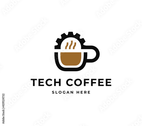 Coffee Gears Icon Logo Symbol. Creative Machine Technology Coffee Vector Logo Design