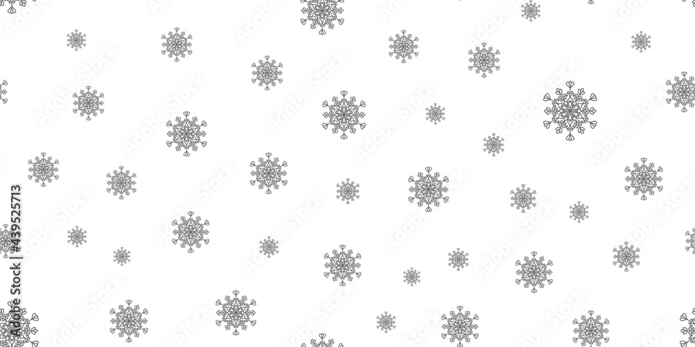 Winter seamless pattern with grey snowflakes on white background. Vector illustration for fabric, textile wallpaper, posters, gift wrapping paper. Christmas vector illustration. Falling snow Winter seamless pattern with grey snowflakes on white background. Vector illustration for fabric, textile wallpaper, posters, gift wrapping paper. Christmas vector illustration. Falling snow