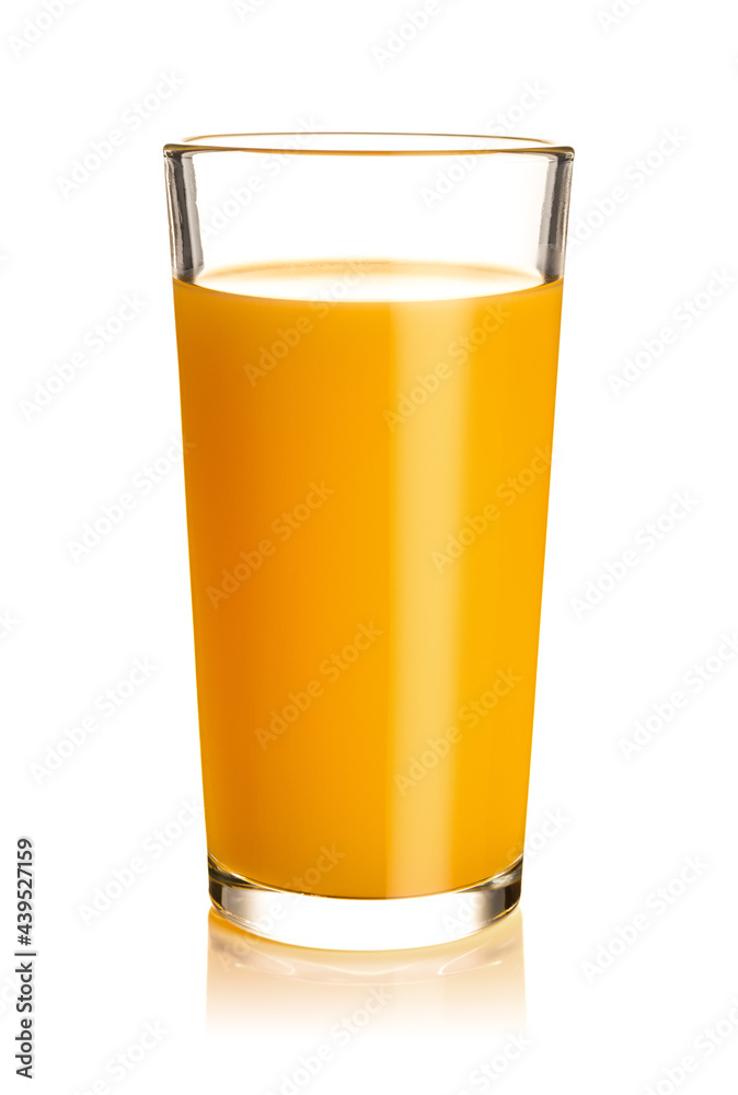 Orange juice glass, isolated on white background