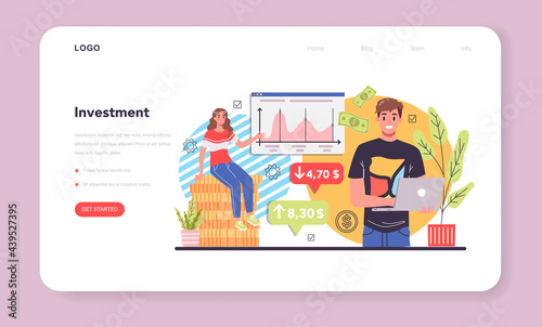 Investment web banner or landing page. Investing stategy, fundamental analysis