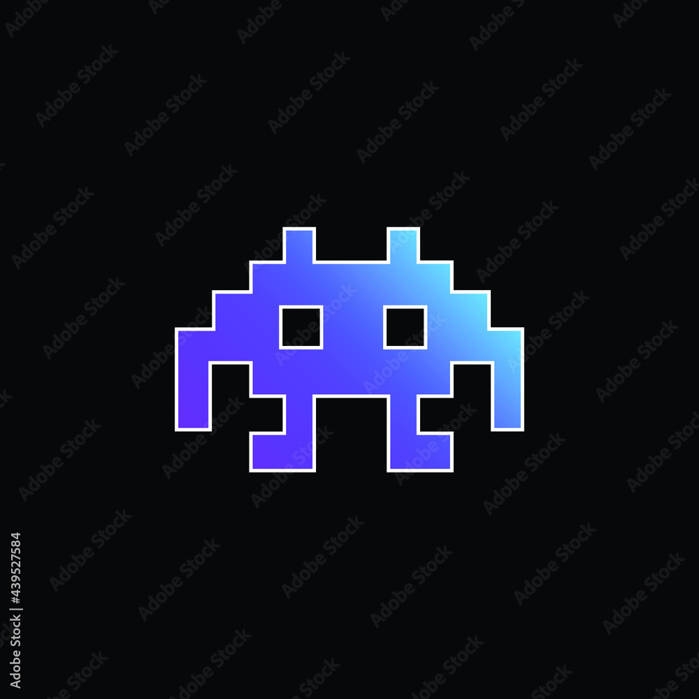 Alien Space Character Of Pixels For A Game blue gradient vector icon Alien Space Character Of Pixels For A Game blue gradient vector icon