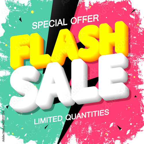 Flash Sale, poster design template, special offer, discount banner, vector illustration