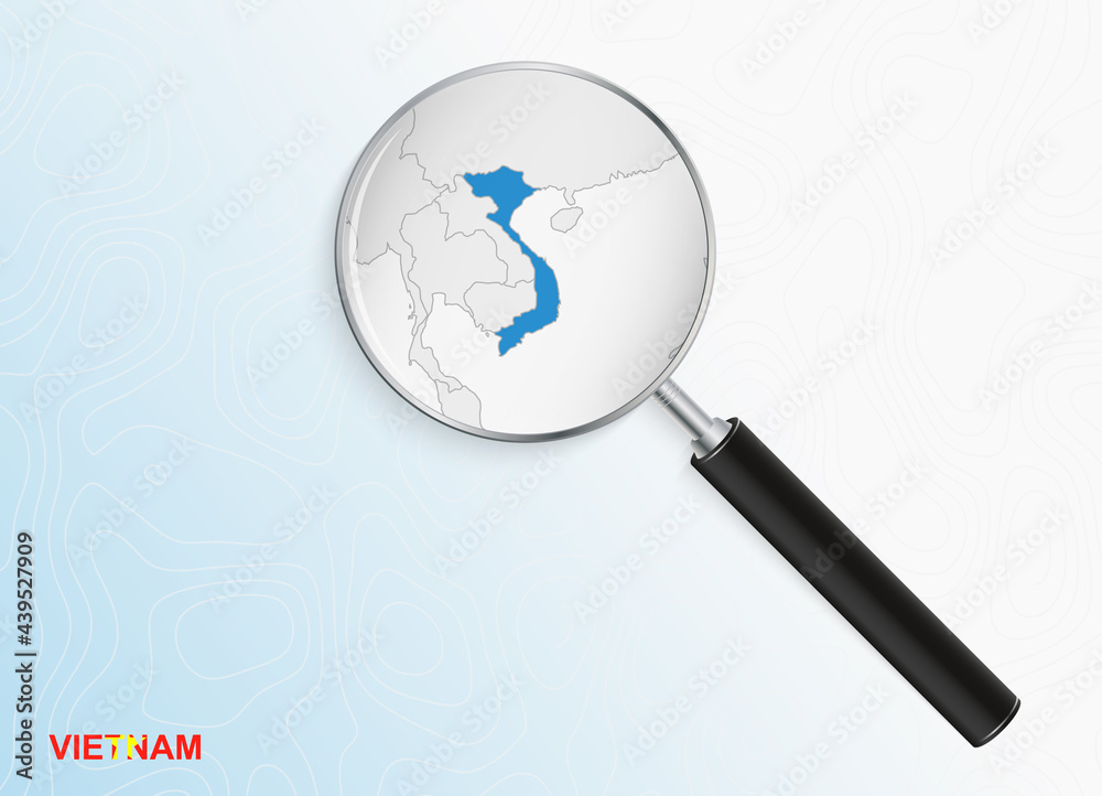 Magnifier with map of Vietnam on abstract topographic background. Magnifier with map of Vietnam on abstract topographic background.
