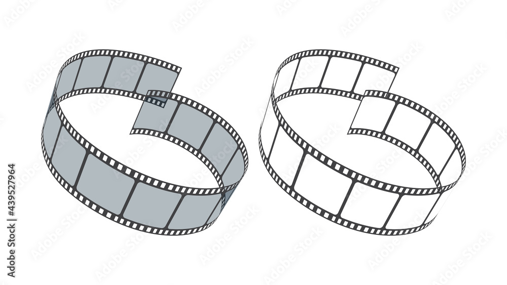 3D film strip in isometric style. Set of blank cinema film strip frames. Art design filmstrip for advertisement, brochure, poster. Vector illustration template for cinema festival or presentation.