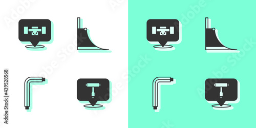Set Skateboard T tool, wheel, Tool allen keys and park icon. Vector