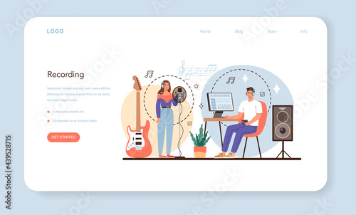 Sound engineer web banner or landing page. Music production industry
