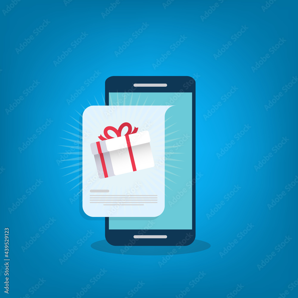 Gift box on smartphone screen. Giveaway concept. Illustration Gift box on smartphone screen. Giveaway concept. Illustration