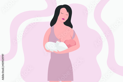 Breastfeeding vector concept: Young mother breastfeeding her baby with love
