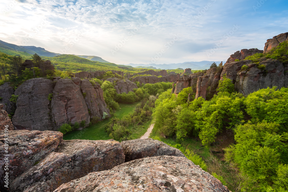 Magnificent morning view of the Belogradchik rocks, Bulgaria in spring time