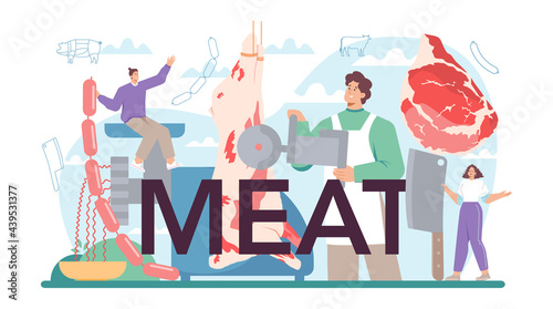 Meat typographic header. Fresh meat and semi-finished products