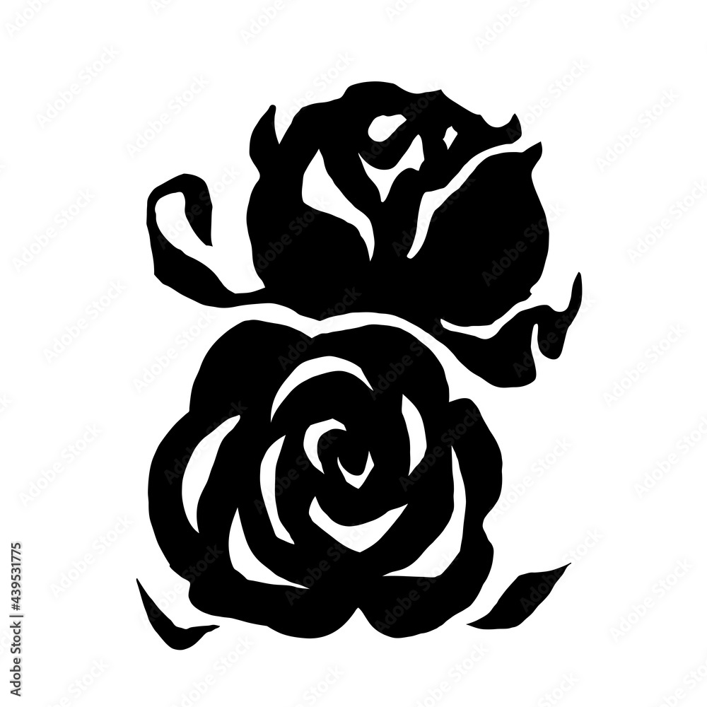薔薇の白黒のシルエットのイラスト 薔薇の白黒のシルエットのイラスト
