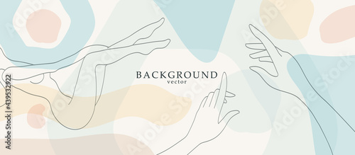 Abstract art with nude woman body in geometry shapes landscape background. Soft color painting decor background. Minimalistic background design. Vector illustration.