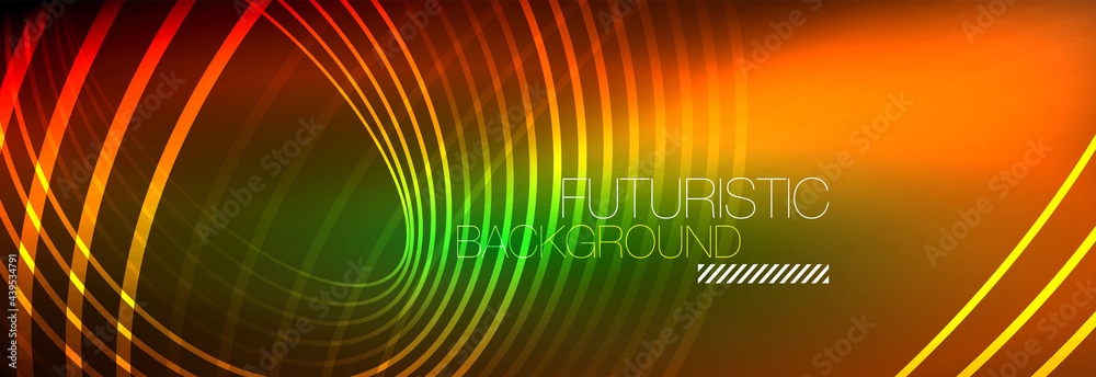 Dark abstract background with glowing neon circles. Trendy layout template for business or technology presentation, internet poster or web brochure cover, wallpaper Dark abstract background with glowing neon circles. Trendy layout template for business or technology presentation, internet poster or web brochure cover, wallpaper