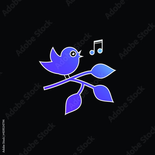 Bird Singing On A Branch With Leaves blue gradient vector icon