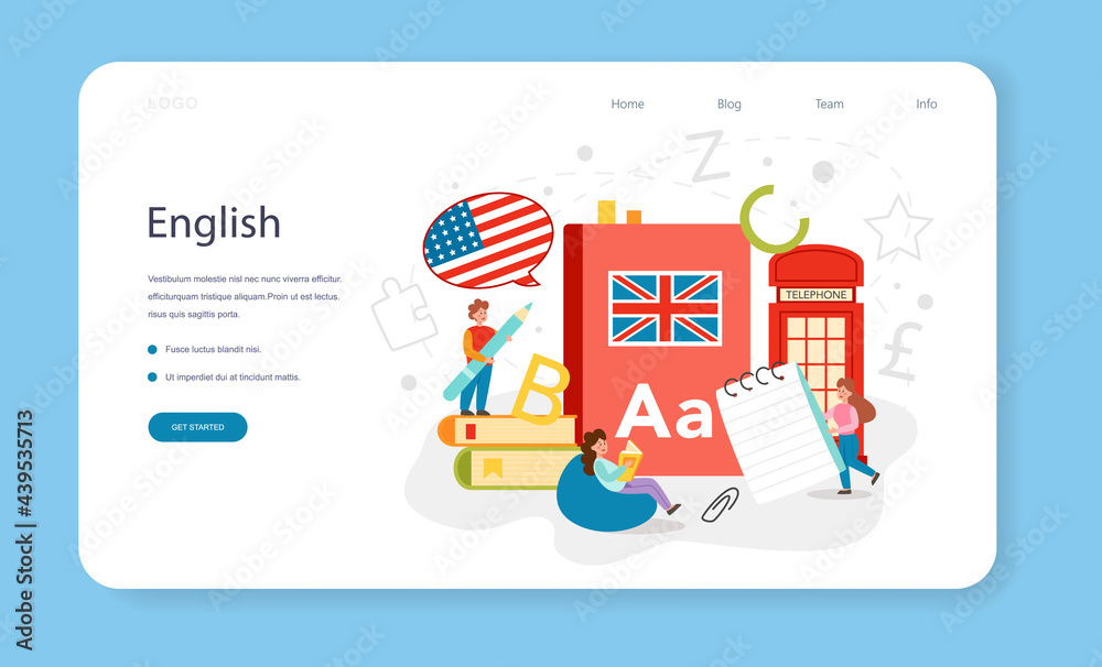 English class web banner or landing page. Study foreign languages in school