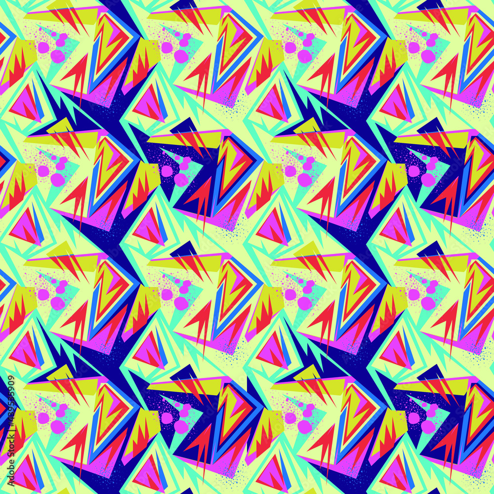 Urban seamless abstract geometric pattern with curved elements and dots