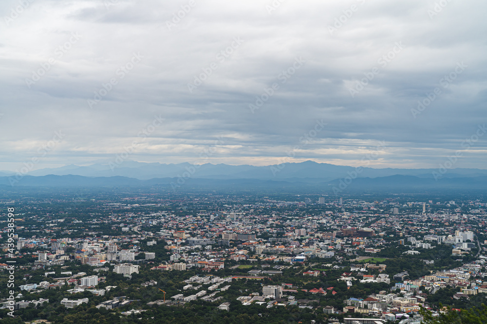 Chiang Mai city view in the morning from mountain view point , Thailand