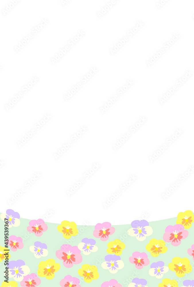 パンジーの花畑のメッセージカード　はがきサイズ縦型